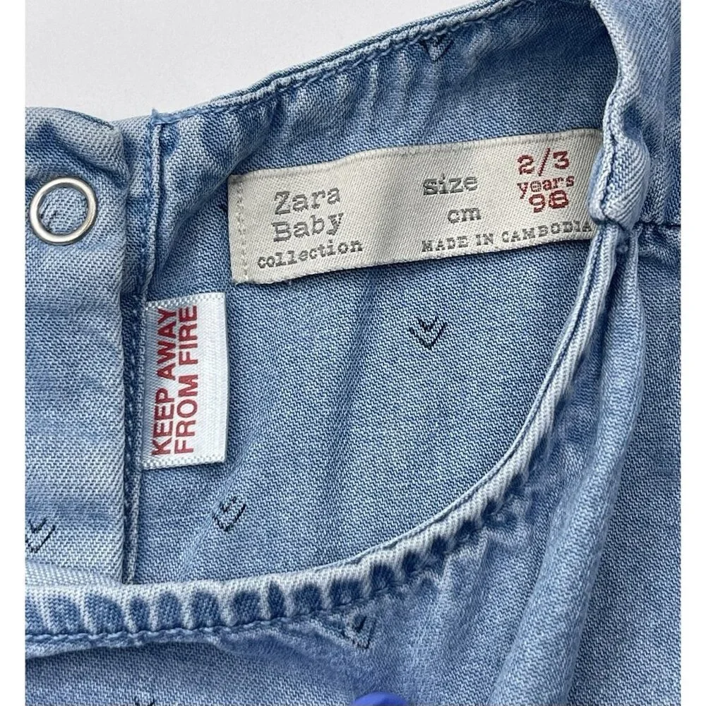 Zara Baby Dress Girls Size 2/3 Blue‎ Chambray Short Sleeve